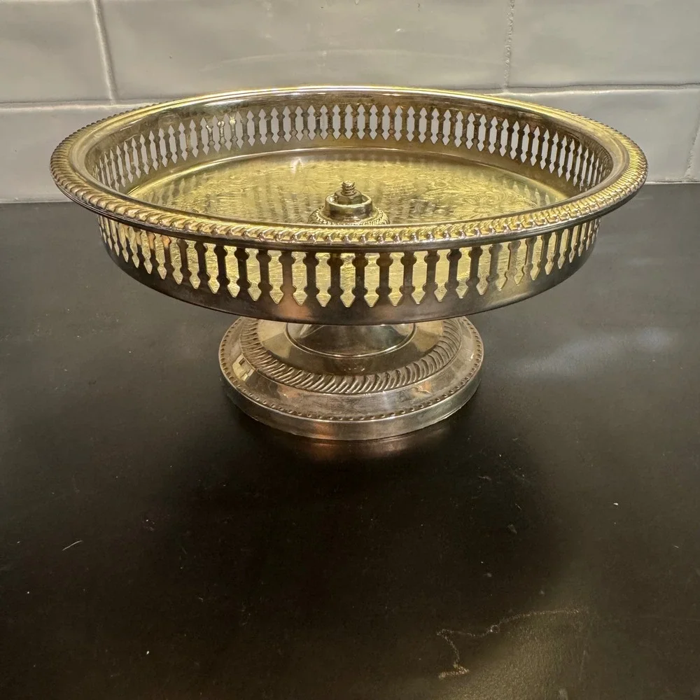 Vintage Pedestal Compote Bowl Home 10in Silver Ornate Reticulated Pierced Edge